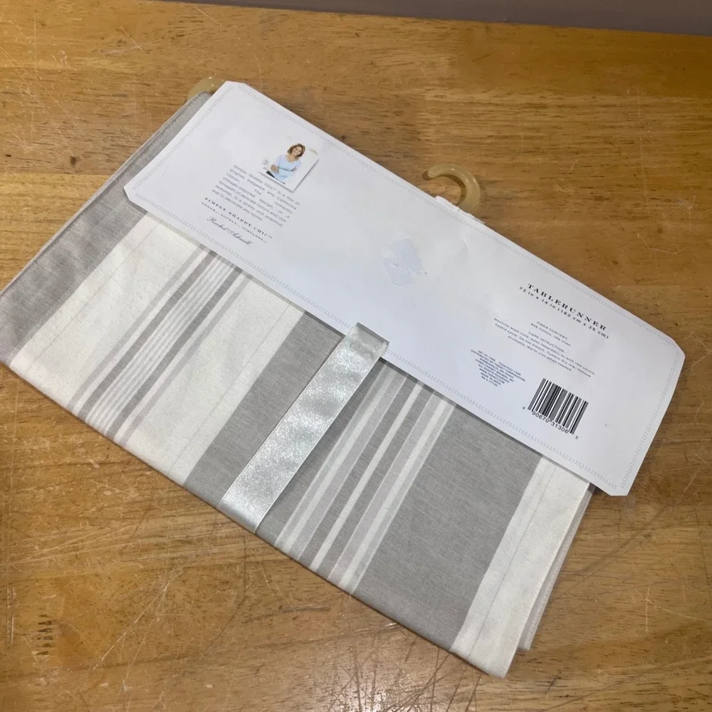 Simply Shabby Chic Rachel Ashwell Grey White Striped Table Runner 72x14 Cotton